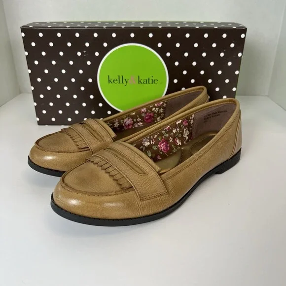 Kelly and Katie tan slip-on penny loafer dress causal shoe flat women's 6.5 - Picture 1 of 9